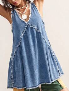 Bohemela Women's Denim Dress, Casual Washed Denim Sleeveless Dress, V-Neck Pullover Loose A-Line Dress, Summer.Spring Outfit Women  Valentine  Beach Dress Birthday Dress Casual Dresses For Women Y2k Women - Light Wash - View 5