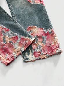 ROMWE MEN Teenage Boy Casual Loose Fit Pockets Embroidered Wide Leg Jeans - Dark Wash - View 3
