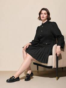 CUCCOO CURVES 女士时尚百搭通勤金属装饰宽楦平底鞋 - 黑色 - 查看 6