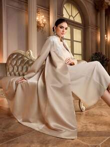 Al Najma Women's Sequin And Rhinestone Decor Arabic Abaya Clothes - Apricot - View 3