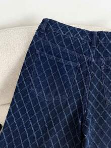 Comfortcana 女士休闲日常纹理斜插口袋喇叭牛仔裤 - 深色水洗藍 - 查看 4