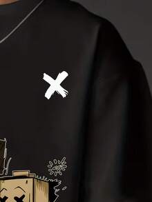 Manfinity Dauomo Men's Casual Cartoon Graphic Short Sleeve Dropped Shoulder T-Shirt, Summer - Black - View 4