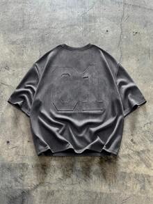 EASEVO 男士加大码数字印花短袖T恤 - 淺灰色 - 查看 2