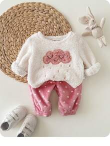 Newborn Baby Girl Cute Fluffy Long Sleeve Casual Pajama Set, Autumn/Winter - Multicolor - View 9