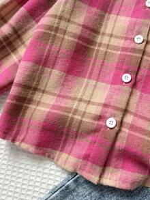 Playful Pals 2pcs/Set Girls Casual Striped Long Sleeve Collared Shirt And Embroidered Denim Pants Set, Suitable For Spring, Autumn, Winter, Outdoor, School, Daily Wear - Pink - View 5