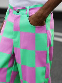 Manfinity EMRG 男士休闲时尚街头格纹宽松阔腿裤