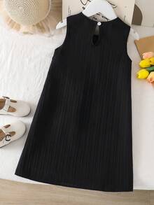 Elladie kids Young Girls Sleeveless Textured Fabric Mid-Length Casual Dress, Front Bowknot Decor Design, Elegant And Cute Black Summer Dress For Girls Black Dress With Bows For Girls Black Dress For Tweens Girls Sleeveless A-Line Dress Girls Casual Dress Girls Sleeveless Aline Casual Dress - Black - View 2