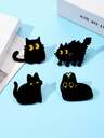 Joivida 1/4pcs Black Cat Cartoon Metal Pin Badges For Backpack Jacket Lapel Gothic Punk Decor Alternative Fashion Accessories Gift Set