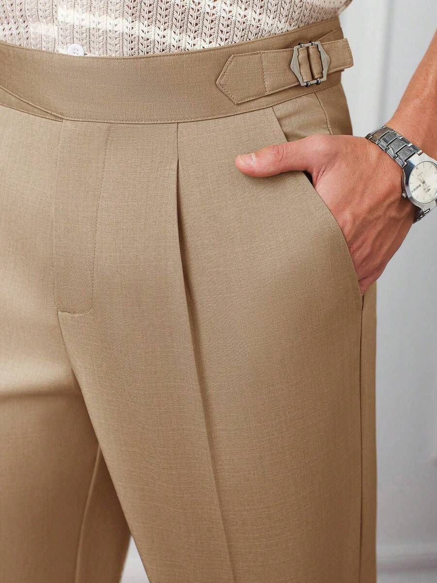 Core Aspect 男士纯色休闲直筒裤，带口袋 - 棕色 - 查看 1