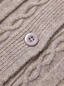 Chiquease 女士秋冬新款披肩斗篷外套，休闲优雅百搭设计，复古纹理高领毛衣开衫 - 卡其色 - 查看 4