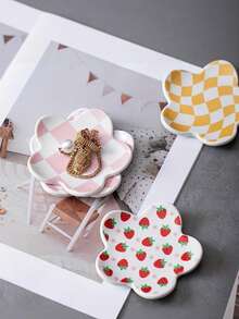 Joivida 1 Stück, elegantes Blumenmuster Schmuckschale - Rosa Grün, Gelb, Rosa, Blau oder Schachbrettmuster - Ohrring, Ring, Halskette Aufbewahrungsschale - Schminktisch, Schreibtisch Dekoration - Geschenk zum Geburtstag/Valentinstag für Frauen - langanhaltend Keramik Dekorationen, Schmuckausstellungsregale, Schlüsselanhänger, handgemalter Schmuck, Halsketten Regale, Mode Displays, Ring Schalen, Schmuckausstellungsschalen - Verschiedenfarbig - Übersicht 6