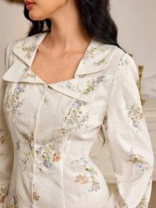Modelyn Fashionable Romantic Floral Print Long Apricot Dress For Women - Apricot - View 5