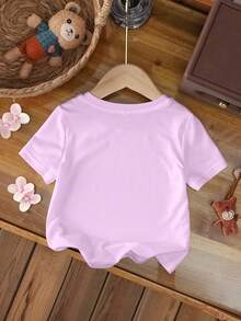 CoComelon X SHEIN Baby Girl Casual Cartoon Pattern Round Neck Short Sleeve Top, Summer - White - View 2