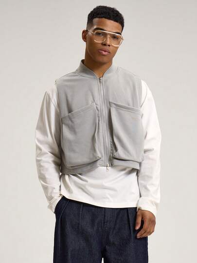 Musero Oversized Sleeveless Vest Style Gilet Large Pocket Zip Up Cropped Detailing Autumn Winter Essentials Layering Streetstyle