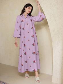 Al Najma Women's Turkish Long Tunic & Arabian Traditional Long Robe Dress, Kaftan & Jalabiya - Purple - View 4