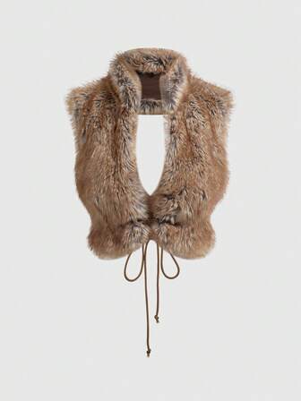 ROMWE Avant Top court sans manches en peluche avec boucle et imprimé animal, style Y2K