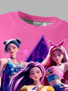 2pcs/Set KPOP Print Top, Girls Young Round Neck Sweatshirt And Leggings Set, Fashionable Casual, Suitable For Autumn/Winter - Multicolor - View 6