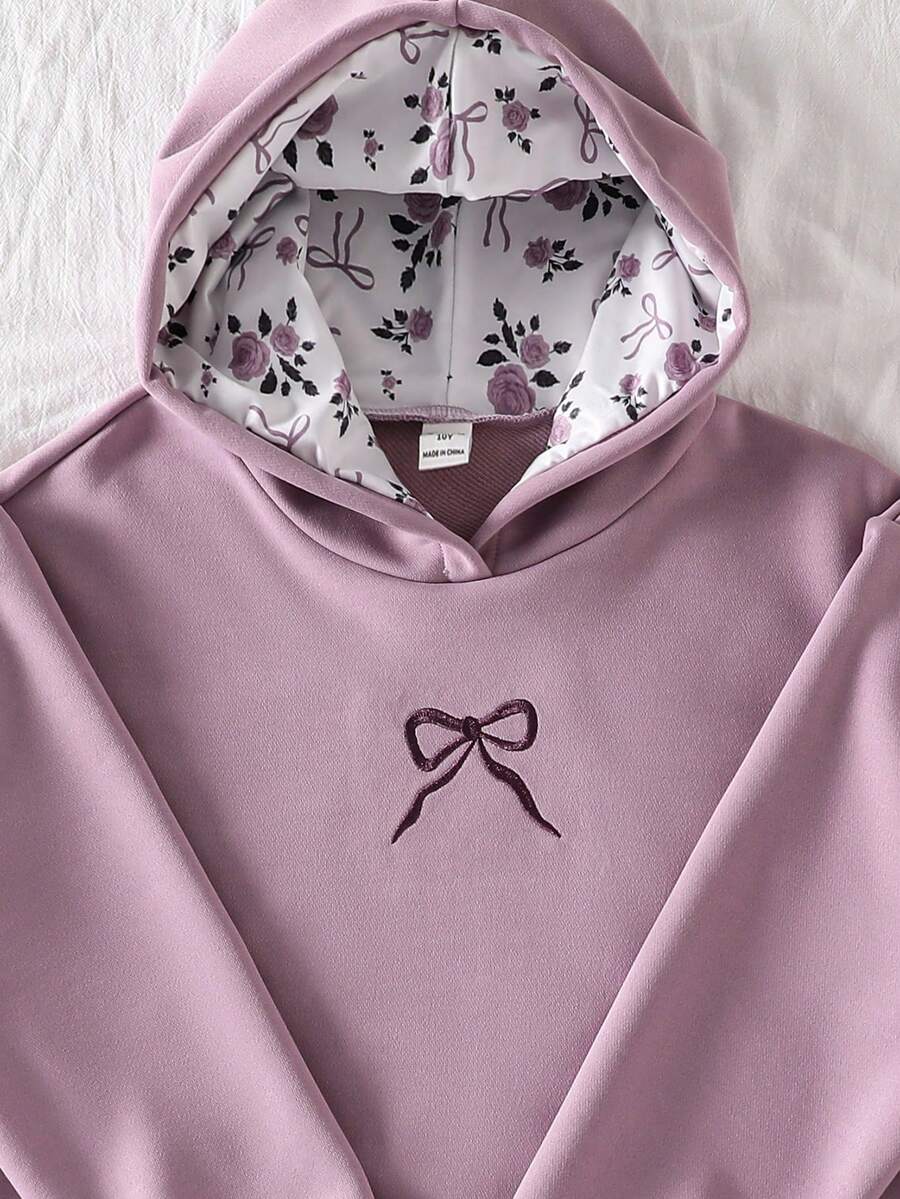 少女休闲可爱粉色蝴蝶结刺绣卫衣，蝴蝶结卫衣，蝴蝶结服装卫衣，女孩可爱卫衣 - 紫色 - 查看 1