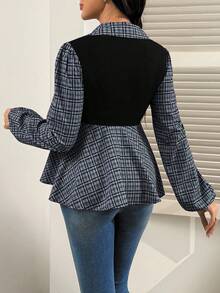 SHEIN Vintage Plaid Patchwork Long Sleeve Maternity Top, Fashionable Design, Suitable For Spring And Autumn Wear - Black - View 2