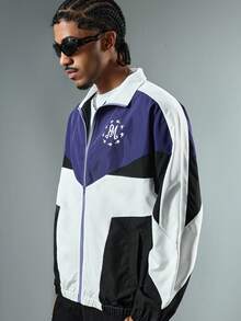 ROMWE MEN Street Life Men's Casual Patchwork Color Block Jacket, Autumn - Purple - View 4