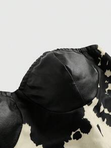 ROMWE Hippie Spring/Summer Vintage Western Animal Print Patchwork PU Leather Women Top - Black - View 3