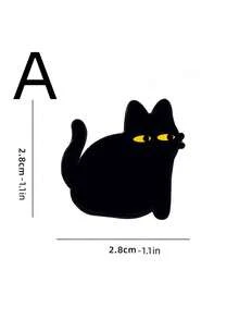 Zazumi 1/4pcs Black Cat Cartoon Metal Pin Badges For Backpack Jacket Lapel Gothic Punk Decor Alternative Fashion Accessories Gift Set - Black - View 6
