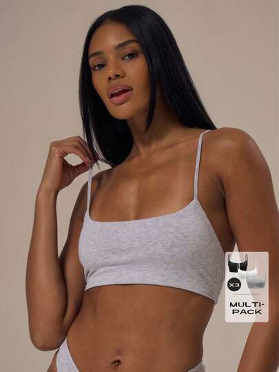 MUSERA ESSENTIALS Sujetador deportivo de algodón con escote delantero y tirantes ajustables, paquete de 3 unidades, para uso en el hogar, otoño, invierno, vacaciones, otoño, acogedor, paquete multiusos, esencial diario, primavera, verano