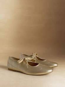 Rosivie 女士休闲百搭通勤简约系带平底鞋 - 金色 - 查看 5