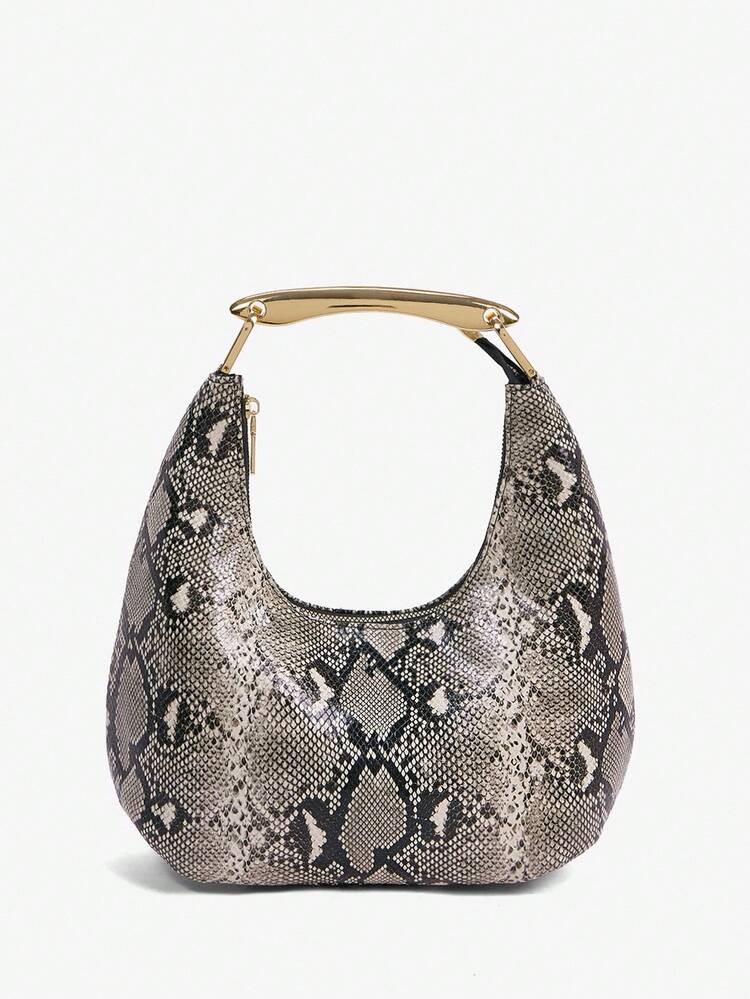 SHEIN Maija ファッションストリートスタイル スネークスキン ジップハンバッグ、お出かけに適しています