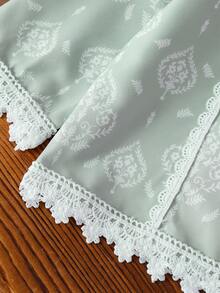 SHEIN Bộ 2 món cho bé gái, áo thun dài tay cổ tròn màu trắng in họa tiết hoa hình học, kết hợp với quần ống rộng cùng họa tiết hoa, viền ren ở cổ tay và gấu quần, kiểu dáng thanh lịch cổ điển, thời trang và đa năng cho mùa hè. - màu xanh lá - Xem 5