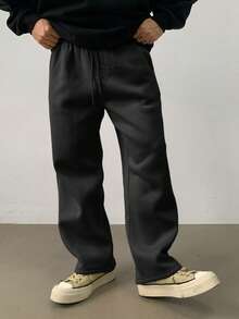 DAZY Men's Casual Loose Fleece Sweatpants, Solid Color, Autumn/Winter - Black - View 5