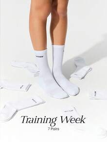 GLOWMODE 7 Pairs Soft Cotton Ventilated Mesh Integrated Cushioning Training Week Crew Socks Training Gym Daily Active - White - View 1