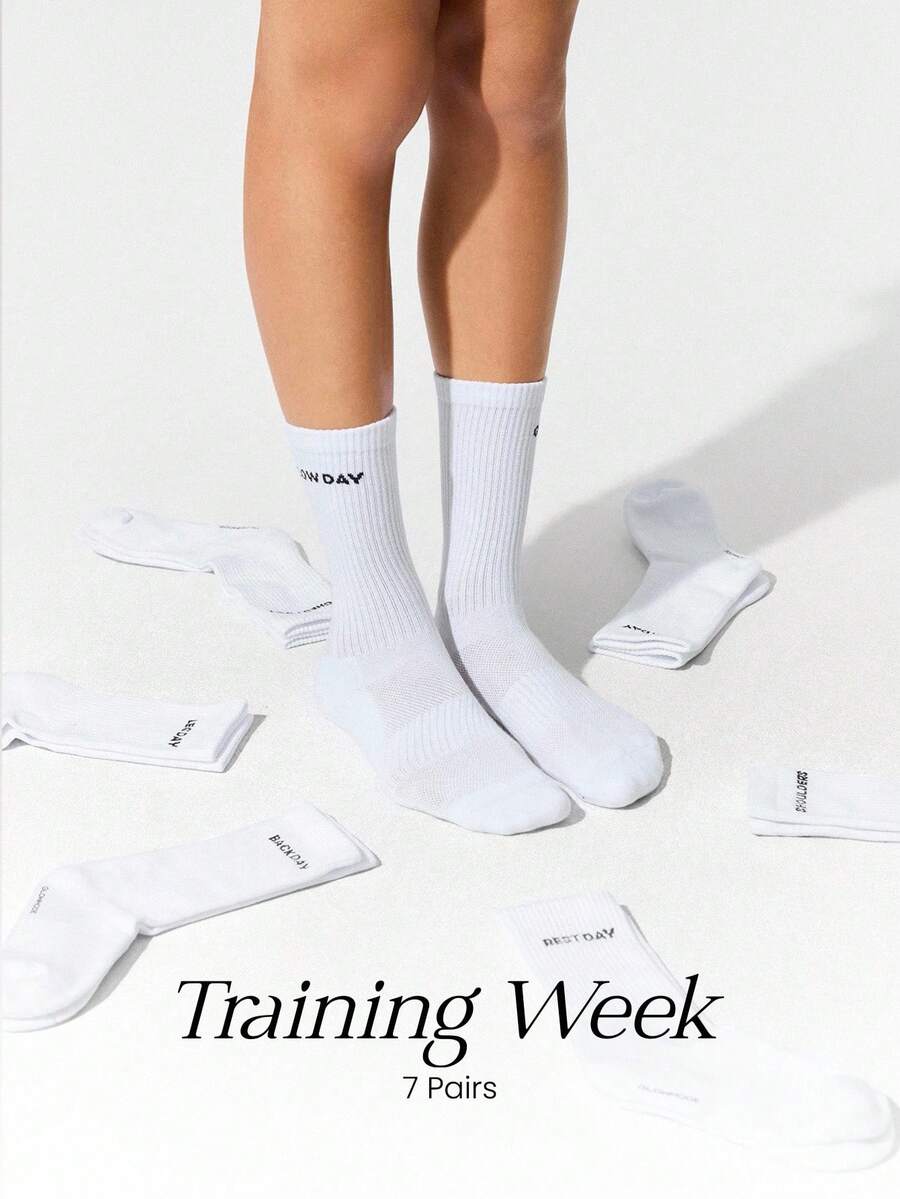 GLOWMODE 7 Pairs Soft Cotton Ventilated Mesh Integrated Cushioning Training Week Crew Socks Training Gym Daily Active - White - View 1