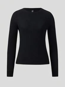 SHEIN LUNE 4pcs Solid Color Ribbed Knit Crew Neck Long Sleeve T-Shirts For Women, Autumn Tops Women 4 Pack Tops Shirt Packs For Women - Multicolor - View 3