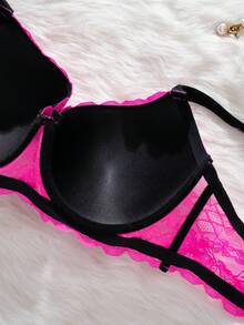 DesireSculpt 2pcs/Set Plus Size Women Lace Solid Minimalist Underwire Adjustable Bras - Multicolor - View 3