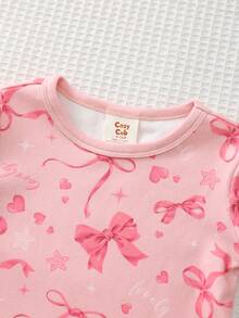 Cozy Pixies Baby Girl Cartoon Cat Print Knit Soft Crew Neck Long Sleeve Top And Elastic Waist Leggings 2-Piece Snug Fit Pajama Set - Pink - View 6