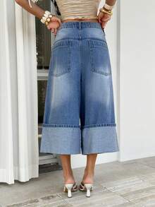 Sunnyshic Women's Pocketed Wide Leg Loose Casual Versatile Cropped Jeans - Light Wash - View 2