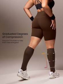 GLOWMODE SweatMode Glow Grip Plus Size Sweat-Wicking High-Stretch Seamless Breathable Mesh Reflective Print Compression Tube Socks Pack Daily Active - Cinnamon Inspired Brown - View 3