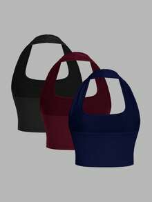 SHEIN EZwear 3件套女士休闲露脐吊带上衣套装，春季沙滩装 - 彩色 - 查看 2