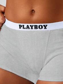 Missguided x Playboy 品牌男士平角纯棉平角内裤，带品牌标志腰带，贴身舒适家居服 - 灰色 - 查看 4
