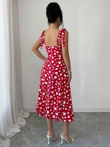 Elenzga 女士优雅浪漫情人节红白心形蝴蝶结设计无袖修身长裙，春夏款 - 紅色 - 查看 2