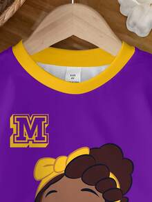 Blippi X SHEIN 女童休闲撞色滚边卡通图案圆领卫衣，秋季 - 白色 - 查看 3