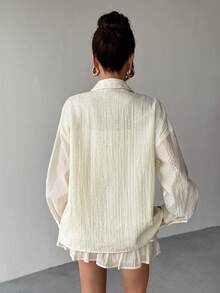 Chiquease Women's Party Jacquard Rhinestone Collar Long Sleeve Blouse + Rhinestone Cake Skirt 2 Pieces Set - Apricot - View 2