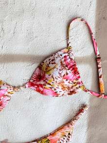 Swim Vcay Bộ bikini nữ phong cách nghỉ dưỡng, chụp ảnh bãi biển, họa tiết hoa hồng và da báo phối màu xuân/hè 2026, kiểu dáng tam giác, khóa ngọc trai và dây buộc điều chỉnh được. - Nhiều màu - Xem 4