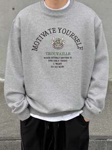 DAZY Sudadera de cuello redondo con bordado de letras para hombre, primavera/otoño - Gris - Ver 6