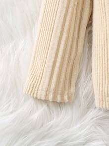 Young Girl Solid Color Long Sleeve T-Shirt And Button Design Suspender Skirt Set - Brown - View 3