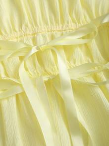 Sweetra 法式宽松纯色抽绳吊带上衣和休闲阔腿裤时尚女装两件套 - 黃色 - 查看 6