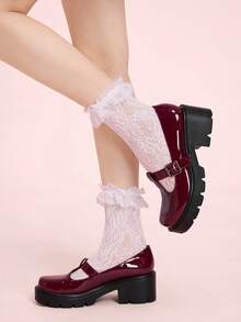CUCCOO DOLLMOD Women's Fashionable Versatile Commuting Thick-Soled Wedge Shoes For Christmas - Burgundy - View 2