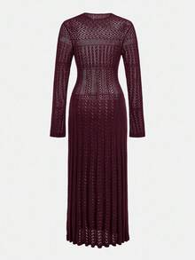 BizChic 2026 Spring/Summer New Asymmetrical Diamond Pattern Knitted Pleated Hem Dress, Burgundy, Elegant & Chic For Party, Work, Wedding Guest, Date, Gathering, Performance, Vacation
