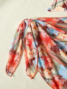 SHEIN 3pcs/Set Vacation Printed Halter Tie Wrap Skirt Beach Outfit - Multicolor - View 7